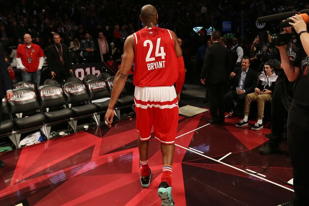 TORONTO, CANADA - FEBRUARY 14: Kobe Bryant #24 of the Western Conference after the 2016 NBA All-Star Game on February 14, 2016 at the Air Canada Centre in Toronto, Ontario, Canada.  NOTE TO USER: User expressly acknowledges and agrees that, by downloading and or using this Photograph, user is consenting to the terms and conditions of the Getty Images License Agreement.  Mandatory Copyright Notice: Copyright 2016 NBAE  (Photo by Dave Sandford/NBAE via Getty Images)