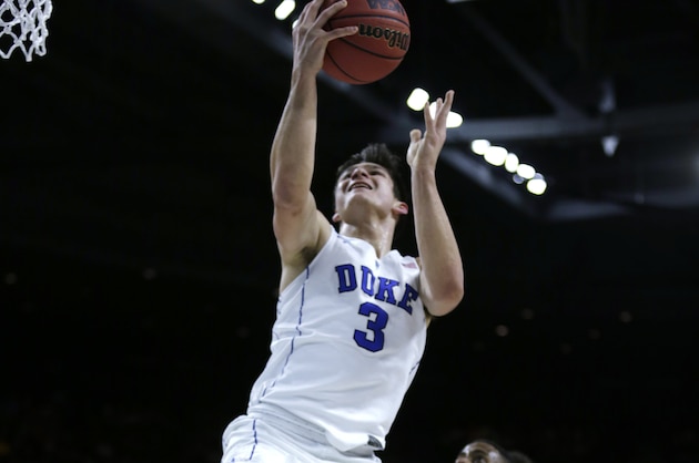 Duke guard Grayson Allen (3) in the first half during the first round of the NCAA college men's basketball tournament in Providence, R.I., Thursday, March 17, 2016. (AP Photo/Charles Krupa)