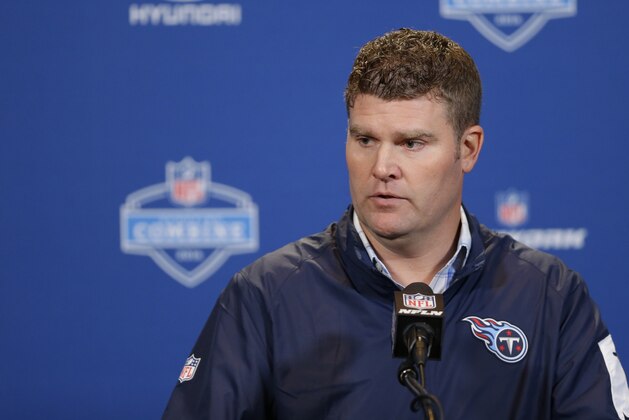 Tennessee Titans general manager Jon Robinson speaks during a press conference at the NFL football scouting combine in Indianapolis, Wednesday, Feb. 24, 2016. (AP Photo/Michael Conroy)