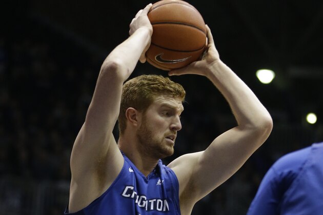 Creighton's Geoffrey Groselle (41) in action during the first half of an NCAA college basketball game against Butler, Tuesday, Feb. 16, 2016, in Indianapolis. (AP Photo/Darron Cummings)