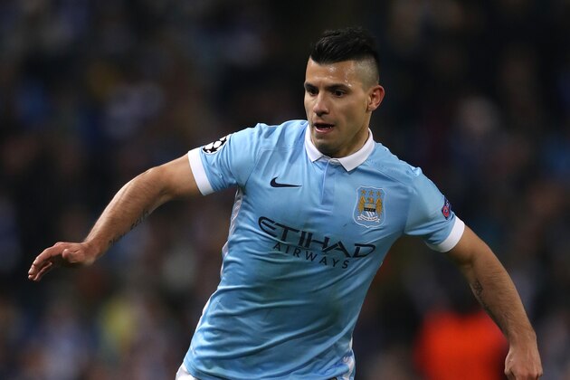 MANCHESTER, ENGLAND - MARCH 15:  Sergio Aguero of Manchester City during the UEFA Champions League match between Manchester City and Dynamo Kyiv at the Etihad Stadium on March 15, 2016 in Manchester, United Kingdom.  (Photo by Matthew Ashton - AMA/Getty Images)