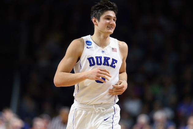 PROVIDENCE, RI - MARCH 19:  Grayson Allen #3 of the Duke Blue Devils reacts in the first half against the Yale Bulldogs during the second round of the 2016 NCAA Men's Basketball Tournament at Dunkin' Donuts Center on March 19, 2016 in Providence, Rhode Island.  (Photo by Jim Rogash/Getty Images)