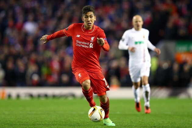 LIVERPOOL, ENGLAND - FEBRUARY 25:  Roberto Firmino of Liverpool in action during the UEFA Europa League Round of 32 second leg match between Liverpool and FC Augsburg at Anfield on February 25, 2016 in Liverpool, United Kingdom.  (Photo by Clive Brunskill/Getty Images)