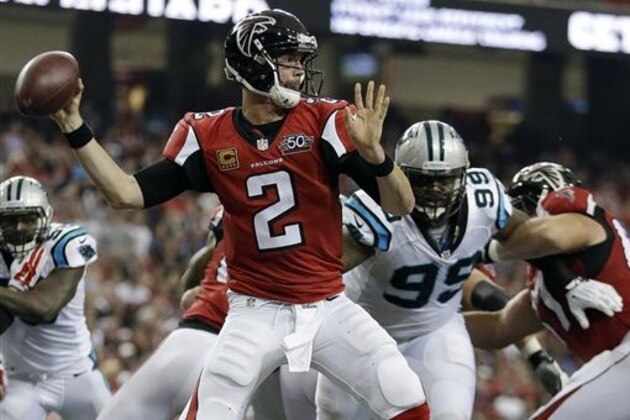 FILE - In this Sunday, Dec. 27, 2015, file phot,o Atlanta Falcons quarterback Matt Ryan throws a pass during the first half of an NFL football game  against the Carolina Panthers in Atlanta. It's too late for Ryan to lead his team to the playoffs, but a winning season is still at stake. The Falcons haven't finished above .500 since 2012, and Ryan knows a victory over the Saints will create some momentum heading into the offseason. (AP Photo/David Goldman, File)