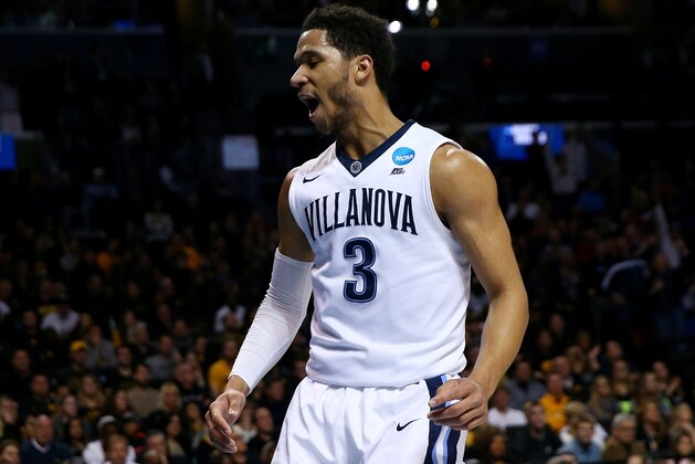 NEW YORK, NY - MARCH 20:  Josh Hart #3 of the Villanova Wildcats reacts in the first half against the Iowa Hawkeyes during the second round of the 2016 NCAA Men's Basketball Tournament at Barclays Center on March 20, 2016 in the Brooklyn borough of New York City.  (Photo by Elsa/Getty Images)