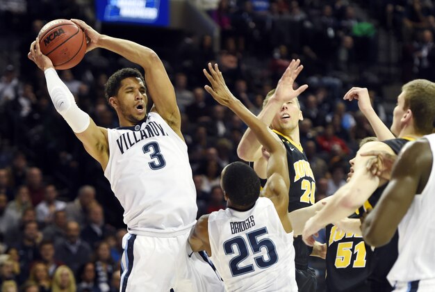 Mar 20, 2016; Brooklyn, NY, USA; Villanova Wildcats guard Josh Hart (3) rebounds the ball against the Iowa Hawkeyes during the first half in the second round of the 2016 NCAA Tournament at Barclays Center. Mandatory Credit: Robert Deutsch-USA TODAY Sports Mar 20, 2016; Brooklyn, NY, USA; Villanova Wildcats guard Josh Hart (3) rebounds the ball against the Iowa Hawkeyes during the first half in the second round of the 2016 NCAA Tournament at Barclays Center. Mandatory Credit: Robert Deutsch-USA TODAY Sports