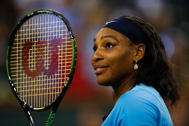 INDIAN WELLS, CA - MARCH 18:  Serena Williams of USA reacts after defeating Agnieszka Radwanska of Poland in straight sets during day twelve of the BNP Paribas Open at Indian Wells Tennis Garden on March 18, 2016 in Indian Wells, California.  (Photo by Julian Finney/Getty Images)