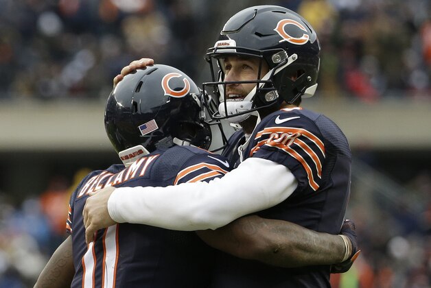 Chicago Bears wide receiver Josh Bellamy (11) celebrates a touchdown with quarterback Jay Cutler (6) during the second half of an NFL football game, Sunday, Jan. 3, 2016, in Chicago. (AP Photo/Nam Y. Huh) Chicago Bears wide receiver Josh Bellamy (11) celebrates a touchdown with quarterback Jay Cutler (6) during the second half of an NFL football game, Sunday, Jan. 3, 2016, in Chicago. (AP Photo/Nam Y. Huh)
