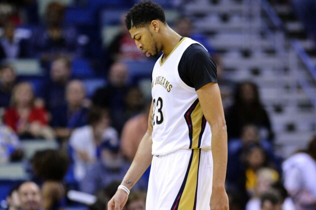 Mar 5, 2016; New Orleans, LA, USA; New Orleans Pelicans forward Anthony Davis (23) waits for play to resume during the second half of the game against the Utah Jazz at the Smoothie King Center. Utah won 106-94. Mandatory Credit: Matt Bush-USA TODAY Sports