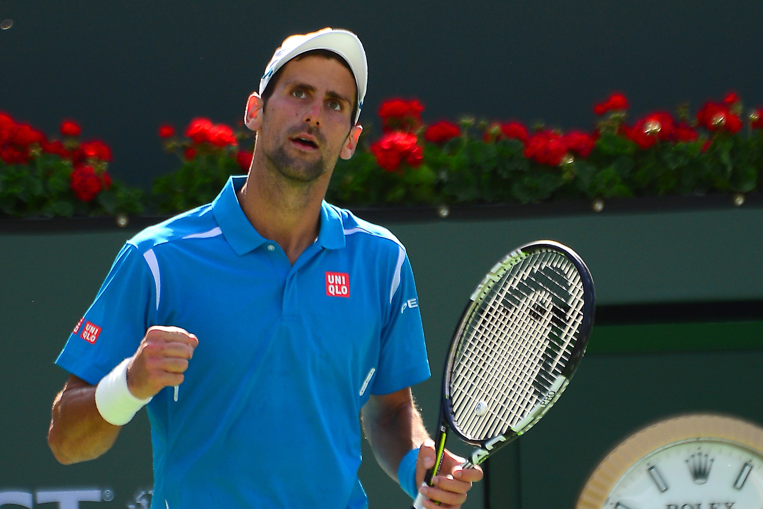 Mar 19, 2016; Indian Wells, CA, USA; Novak Djokovic (SRB) pumps his fist after defeating Rafael Nadal (ESP) in his semifinal match in the BNP Paribas Open at the Indian Wells Tennis Garden. Djokovic won 7-6, 6-3. Mandatory Credit: Jayne Kamin-Oncea-USA TODAY Sports