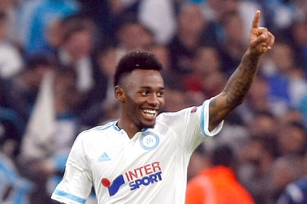 Marseille midfielder Georges Kevin NKoudou celebrates after scoring during a group F Europa League  soccer match between Braga and Marseille at the Velodrome stadium, in Marseille, southern France,Thursday, Nov.5, 2015. (AP Photo/Claude Paris)