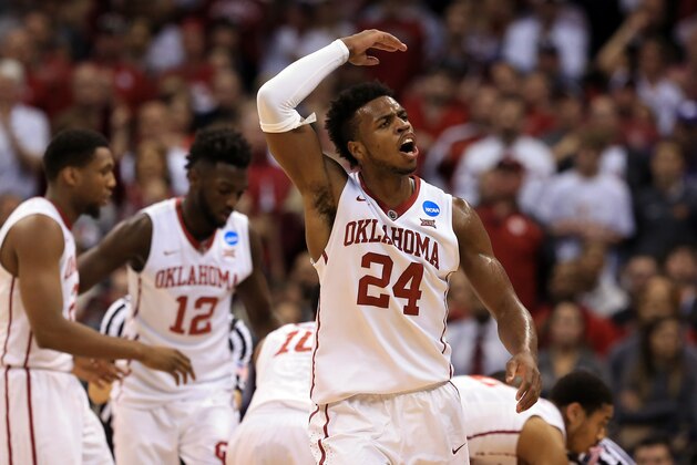 OKLAHOMA CITY, OK - MARCH 20:  Buddy Hield #24 of the Oklahoma Sooners celebrates in the second half against the Virginia Commonwealth Rams during the second round of the 2016 NCAA Men's Basketball Tournament at Chesapeake Energy Arena on March 20, 2016 in Oklahoma City, Oklahoma.  (Photo by Tom Pennington/Getty Images)