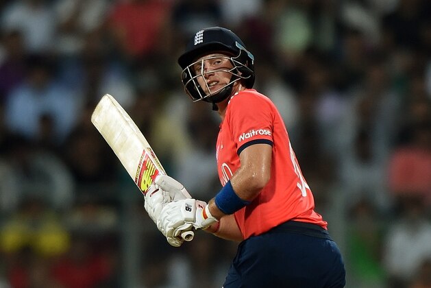 England batsman Joe Root plays a shot during the World T20 cricket tournament match between England and South Africa at The Wankhede Stadium in Mumbai on March 18, 2016.  / AFP / PUNIT PARANJPE        (Photo credit should read PUNIT PARANJPE/AFP/Getty Images)