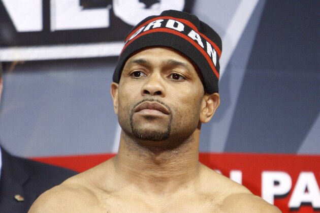 Roy Jones Jr. waits to step on the scale during an official weigh-in, Friday, April 2, 2010 in Las Vegas. Jones will fight Bernard Hopkins Saturday. (AP Photo/Isaac Brekken)