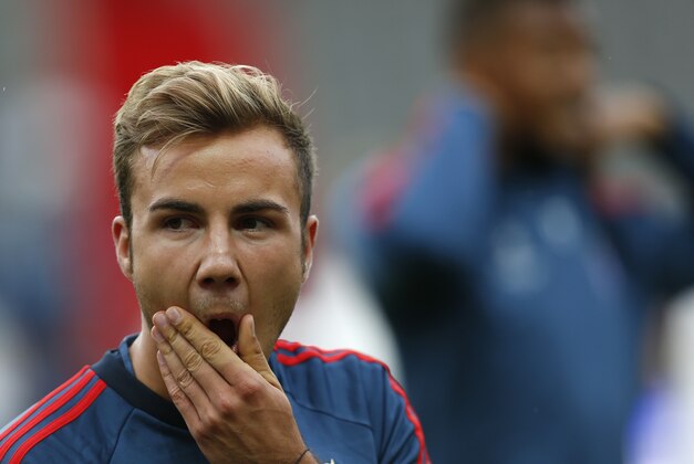 FC Bayern Munich's Mario Gotze, during a  training session for the Super Cup soccer match, at the Eden stadium in Prague, Czech Republic, Thursday, Aug. 29, 2013. Munich will play Chelsea in a Super Cup soccer match on Friday. (AP Photo/Petr David Josek)