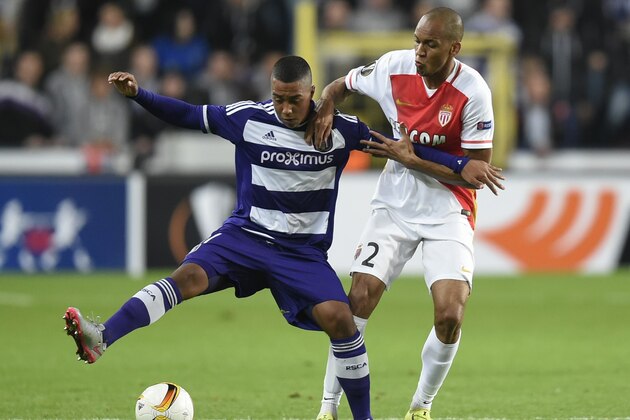 Anderlecht's midfielder Youri Tielemans (L) vies with Monaco's Brazilian defender Fabinho (R) during their UEFA Europa League football match at the Constant Vanden Stock Stadium on September 17, 2015 in Brussels. AFP PHOTO/JOHN THYS (Photo credit should read JOHN THYS/AFP/Getty Images) Anderlecht's midfielder Youri Tielemans (L) vies with Monaco's Brazilian defender Fabinho (R) during their UEFA Europa League football match at the Constant Vanden Stock Stadium on September 17, 2015 in Brussels. AFP PHOTO/JOHN THYS (Photo credit should read JOHN THYS/AFP/Getty Images)