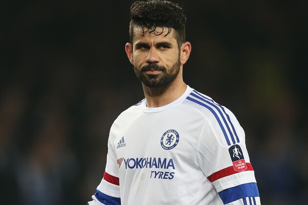 LIVERPOOL, ENGLAND - MARCH 12: Diego Costa of Chelsea reacts during the Emirates FA Cup sixth round match between Everton and Chelsea at Goodison Park on March 12, 2016 in Liverpool, England.  (Photo by Chris Brunskill/Getty Images)