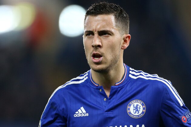 LONDON, ENGLAND - MARCH 9: Eden Hazard of Chelsea looks on during the UEFA Champions League round of 16 second leg match between Chelsea FC and Paris Saint-Germain at Stamford Bridge stadium on March 9, 2016 in London, England. (Photo by Jean Catuffe/Getty Images)