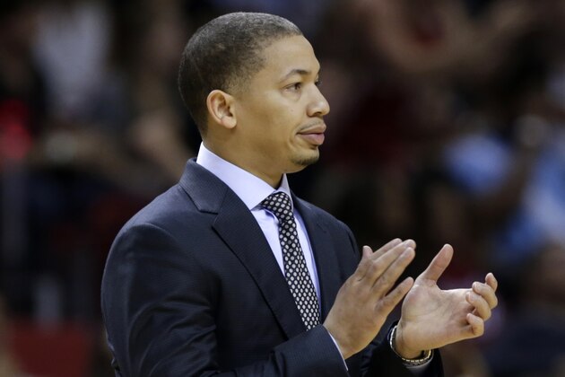 Cleveland Cavaliers head coach Tyronn Lue watches during the second half of an NBA basketball game against the Miami Heat, Saturday, March 19, 2016, in Miami. The Heat defeated the Cavaliers 122-101. (AP Photo/Lynne Sladky)