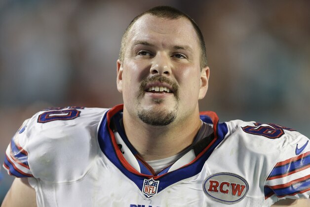 Buffalo Bills guard Kraig Urbik is shown on the sideline during the second half of an NFL football game against the Miami Dolphins, Friday, Nov. 14, 2014 in Miami Gardens, Fla. The Dolphins defeated the Bills 22-9. (AP Photo/Lynne Sladky)