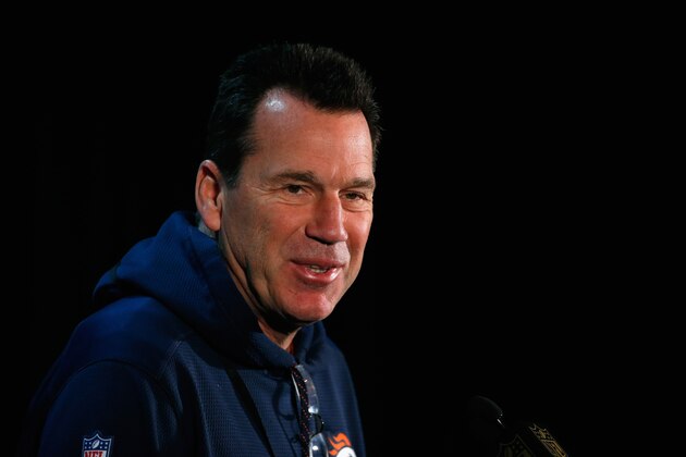 SANTA CLARA, CA - FEBRUARY 04:  H ead coach Gary Kubiak of the Denver Broncos speaks to the media during the Broncos media availability for Super Bowl 50 at the Stanford Marriott on February 4, 2016 in Santa Clara, California. The Broncos will play the Carolina Panthers in Super Bowl 50 on February 7, 2016.  (Photo by Ezra Shaw/Getty Images)