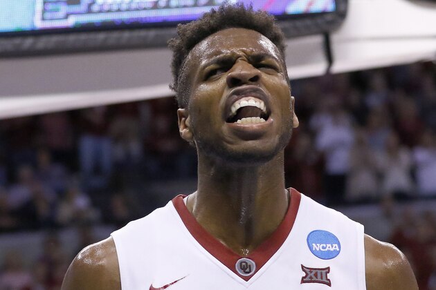 Oklahoma guard Buddy Hield (24) reacts after scoring against VCU in the second half during a second-round men's college basketball game in the NCAA Tournament in Oklahoma City, Sunday, March 20, 2016. (AP Photo/Alonzo Adams)