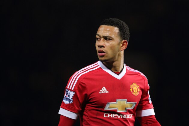 MANCHESTER, ENGLAND - MARCH 02: Memphis Depay of Manchester United during the Barclays Premier League match between Manchester United and Watford at Old Trafford on March 02, 2016 in Manchester, England.  (Photo by Matthew Ashton - AMA/Getty Images)