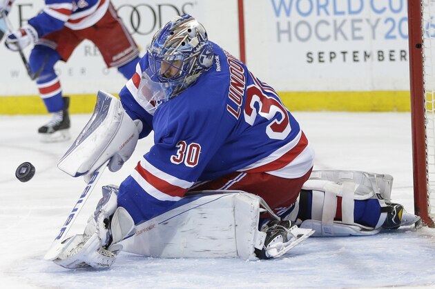 New York Rangers goalie Henrik Lundqvist (30), of Sweden, stops a shot on goal during the first period of an NHL hockey game against the Florida Panthers, Monday, March 21, 2016, in New York. (AP Photo/Frank Franklin II) New York Rangers goalie Henrik Lundqvist (30), of Sweden, stops a shot on goal during the first period of an NHL hockey game against the Florida Panthers, Monday, March 21, 2016, in New York. (AP Photo/Frank Franklin II)