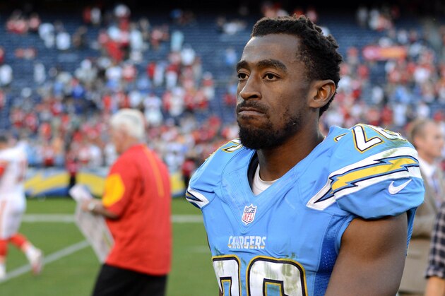 Nov 22, 2015; San Diego, CA, USA; San Diego Chargers cornerback Patrick Robinson (26) walks off the field after the Kansas City Chiefs beat the Chargers 33-3 at Qualcomm Stadium. Mandatory Credit: Jake Roth-USA TODAY Sports