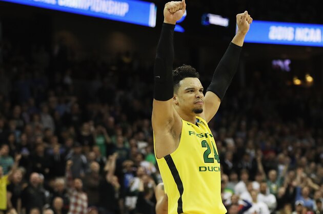SPOKANE, WA - MARCH 20: Dillon Brooks #24 of the Oregon Ducks celebrates in the second half against the Saint Joseph's Hawks during the second round of the 2016 NCAA Men's Basketball Tournament at Spokane Veterans Memorial Arena on March 20, 2016 in Spokane, Washington. (Photo by Ezra Shaw/Getty Images) SPOKANE, WA - MARCH 20: Dillon Brooks #24 of the Oregon Ducks celebrates in the second half against the Saint Joseph's Hawks during the second round of the 2016 NCAA Men's Basketball Tournament at Spokane Veterans Memorial Arena on March 20, 2016 in Spokane, Washington. (Photo by Ezra Shaw/Getty Images)