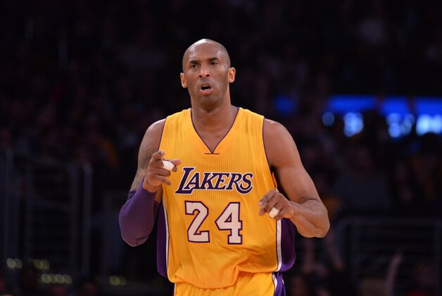 Mar 22, 2016; Los Angeles, CA, USA; Los Angeles Lakers forward Kobe Bryant (24) reacts during an NBA game against the Memphis Grizzlies at Staples Center. The Lakers defeated the Grizzlies 107-100.  Mandatory Credit: Kirby Lee-USA TODAY Sports