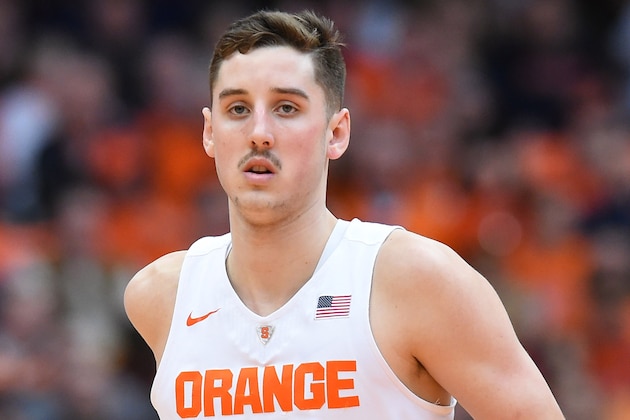 SYRACUSE, NY - JANUARY 30: Tyler Lydon #20 of the Syracuse Orange jogs back to play defense against the Georgia Tech Yellow Jackets during the first half at the Carrier Dome on January 30, 2016 in Syracuse, New York. Syracuse won 60-57. (Photo by Rich Barnes/Getty Images)