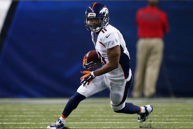 Denver Broncos wide receiver Jordan Norwood (11) runs against the Detroit Lions during the first half of an NFL football game, Sunday, Sept. 27, 2015, in Detroit. (AP Photo/Paul Sancya)
