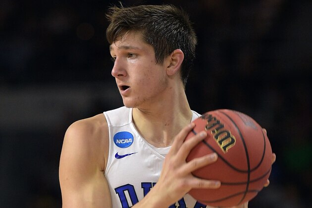 PROVIDENCE, RI - MARCH 19: Grayson Allen #3 of the Duke Blue Devils in action against the Yale Bulldogs during the second round of the 2016 NCAA Men's Basketball Tournament at Dunkin' Donuts Center on March 19, 2016 in Providence, Rhode Island. (Photo by Lance King/Getty Images)