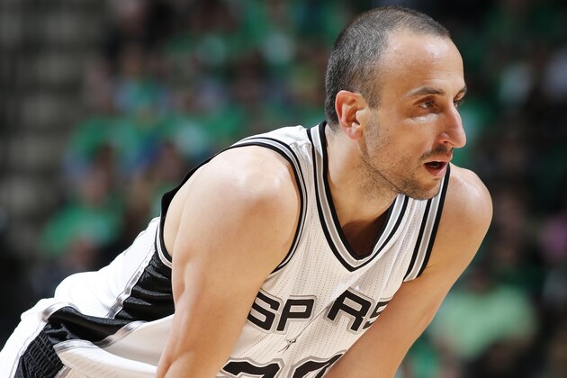 SAN ANTONIO, TX - MARCH 17:  Manu Ginobili #20 of the San Antonio Spurs looks on during the game against the Portland Trail Blazers on March 17, 2016 at the AT&T Center in San Antonio, Texas. NOTE TO USER: User expressly acknowledges and agrees that, by downloading and or using this photograph, user is consenting to the terms and conditions of the Getty Images License Agreement. Mandatory Copyright Notice: Copyright 2016 NBAE (Photos by Chris Covatta/NBAE via Getty Images)