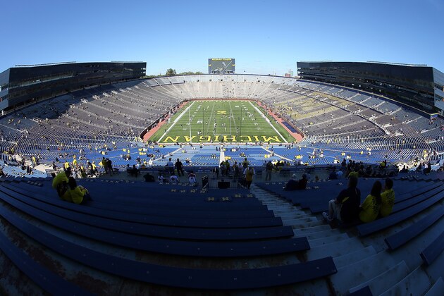 ANN ARBOR, MI - SEPTEMBER 15: A wide view of the Michigan Stadium 'Big House' before the Big Ten college game between the University of Michigan Wolverines and the University of Massachusetts Minutemen on September 15, 2012 in Ann Arbor, Michigan.  (Photo by Dave Reginek/Getty Images)