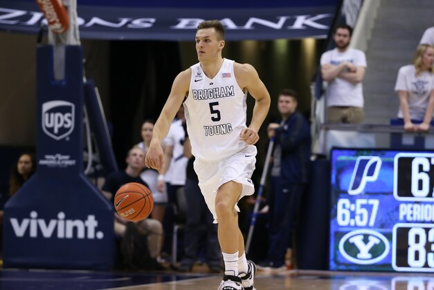Feb 25, 2016; Provo, UT, USA; Brigham Young Cougars guard Kyle Collinsworth (5) brings the ball up the court during the second half against the Portland Pilots at Marriott Center. Brigham Young Cougars won 99-81. Mandatory Credit: Chris Nicoll-USA TODAY Sports