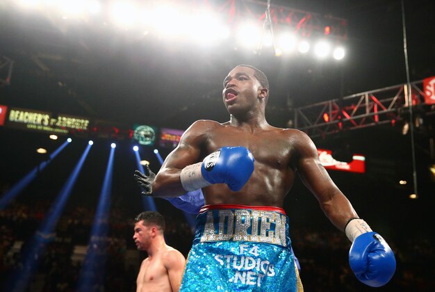 May 3, 2014; Las Vegas, NV, USA; Adrien Broner returns to his corner following his fight against Carlos Molina at MGM Grand. Mandatory Credit: Mark J. Rebilas-USA TODAY Sports
