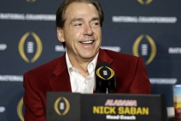 Alabama head coach Nick Saban smiles during a news conference for the NCAA college football playoff championship Tuesday, Jan. 12, 2016, in Scottsdale, Ariz. Alabama beat Clemson 45-40 to win the championship. (AP Photo/David J. Phillip)