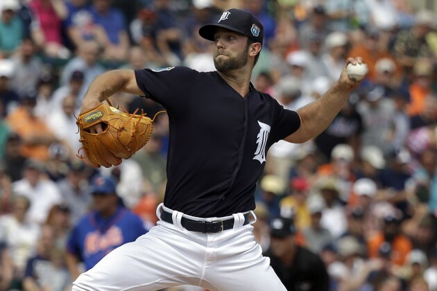 Detroit Tigers' Daniel Norris pitches against the New York Mets in the first inning of a spring training baseball game, Monday, March 14, 2016, in Lakeland, Fla. (AP Photo/John Raoux)