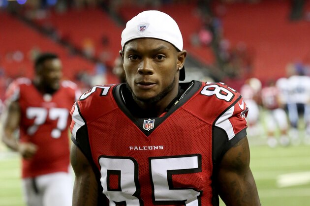 Aug 14, 2015; Atlanta, GA, USA; Atlanta Falcons wide receiver Leonard Hankerson (85) walks off of the field after their preseason NFL football game against the Tennessee Titans at Georgia Dome. The Falcons won 31-24. Mandatory Credit: Jason Getz-USA TODAY Sports