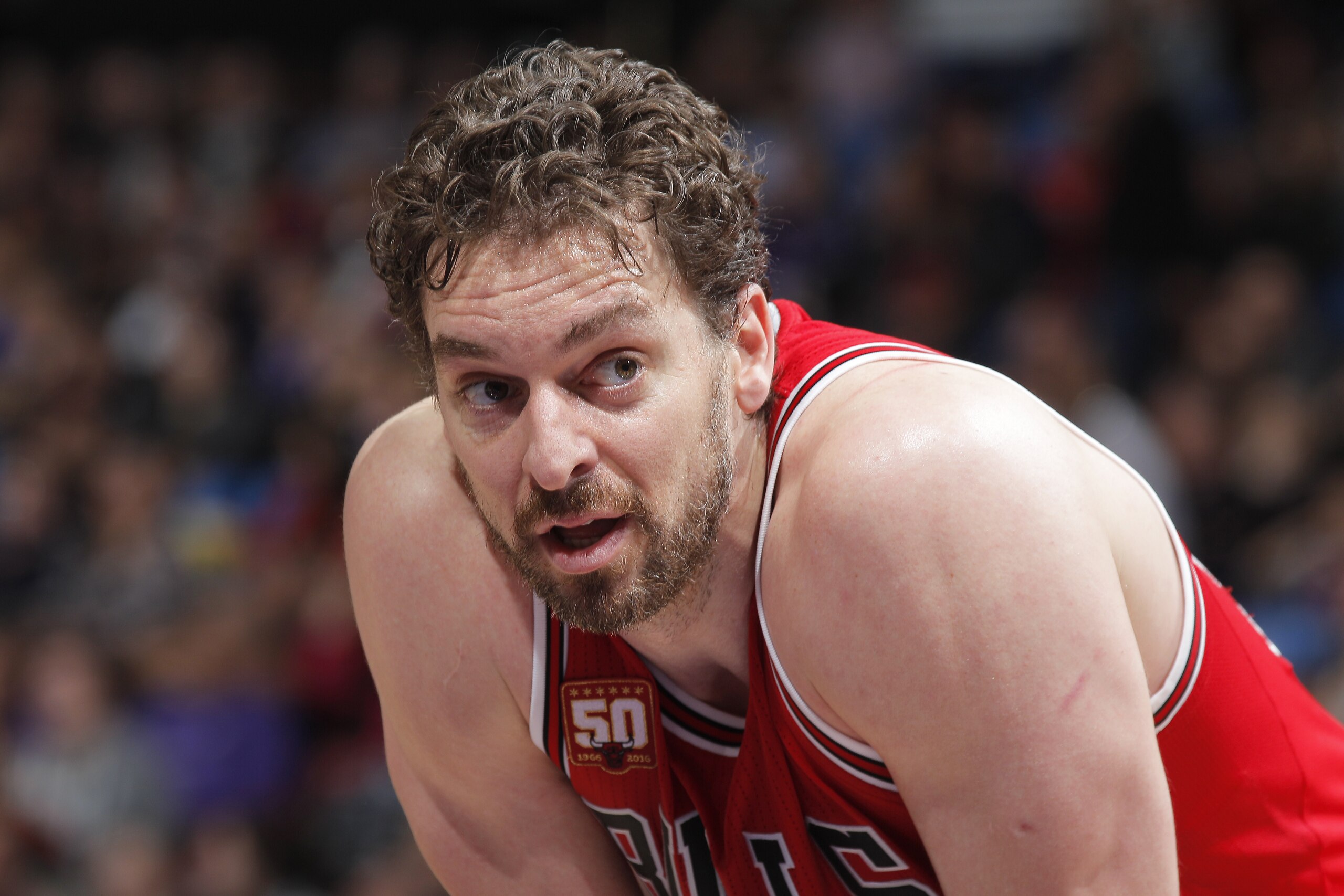 SACRAMENTO, CA - FEBRUARY 3: Pau Gasol #16 of the Chicago Bulls looks on during the game against the Sacramento Kings on February 3, 2016 at Sleep Train Arena in Sacramento, California. NOTE TO USER: User expressly acknowledges and agrees that, by downloading and or using this photograph, User is consenting to the terms and conditions of the Getty Images Agreement. Mandatory Copyright Notice: Copyright 2016 NBAE (Photo by Rocky Widner/NBAE via Getty Images)