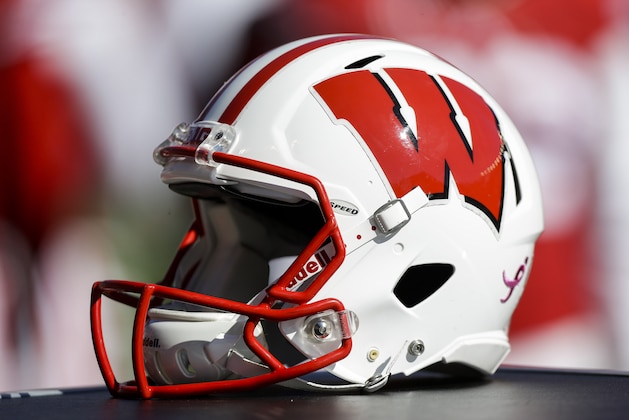 A Wisconsin helmet during the first half of an NCAA college football game against Purdue Sunday, Oct. 18, 2015, in Madison, Wis. (AP Photo/Andy Manis)