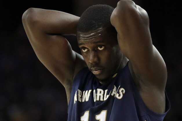 New Orleans Pelicans' Jrue Holiday reacts after being called for a foul during the second half of an NBA basketball game against the Golden State Warriors Monday, March 14, 2016, in Oakland, Calif. (AP Photo/Ben Margot)