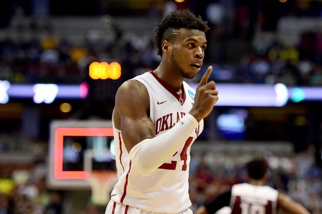ANAHEIM, CA - MARCH 24:  Buddy Hield #24 of the Oklahoma Sooners celebrates the Sooners 77-63 victory against the Texas A&M Aggies in the 2016 NCAA Men's Basketball Tournament West Regional at the Honda Center on March 24, 2016 in Anaheim, California.  (Photo by Harry How/Getty Images)