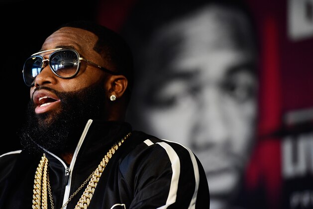 WASHINGTON, DC - FEBRUARY 29:  Adrien Broner speaks during a press conference to announce the fight between Adrien Broner and Ashely Theophane at W Hotel Washington DC on February 29, 2016 in Washington, DC.  (Photo by Patrick McDermott/Getty Images)