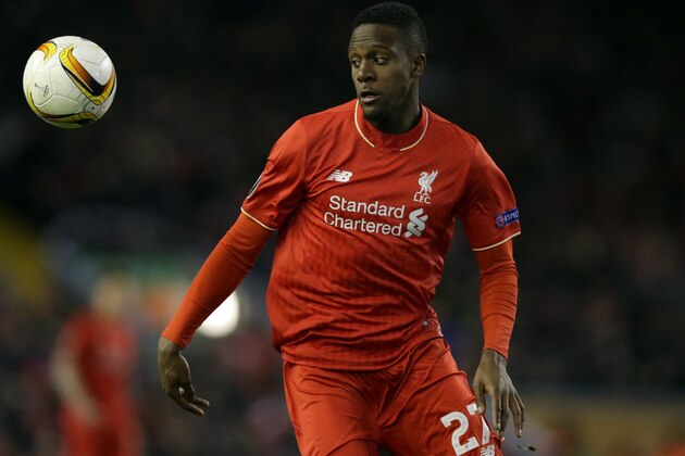Liverpool's Divock Origi during the Europa League round of 32 second leg soccer match between Liverpool and FC Augsburg in Liverpool, England, Thursday Feb. 25, 2016. (AP Photo/Clint Hughes)