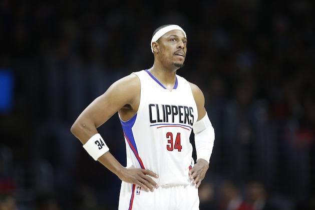 Los Angeles Clippers' Paul Pierce stands on the court against the Milwaukee Bucks during the second half of an NBA basketball game, Wednesday, Dec. 16, 2015, in Los Angeles. The Clippers won 103-90. (AP Photo/Danny Moloshok)