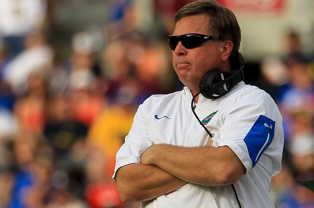 ORLANDO, FL - JANUARY 01: Head coach Jim McElwain of the Florida Gators looks on during the Buffalo Wild Wings Citrus Bowl game against the Michigan Wolverines at the Orlando Citrus Bowl on January 1, 2016 in Orlando, Florida.  (Photo by Rob Foldy/Getty Images)