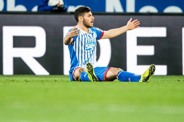 SINSHEIM, GERMANY - FEBRUARY 07:  Kevin Volland of Hoffenheim reacts during the Bundesliga match between 1899 Hoffenheim and SV Darmstadt 98 at Wirsol Rhein-Neckar-Arena on February 7, 2016 in Sinsheim, Germany.  (Photo by Simon Hofmann/Getty Images)